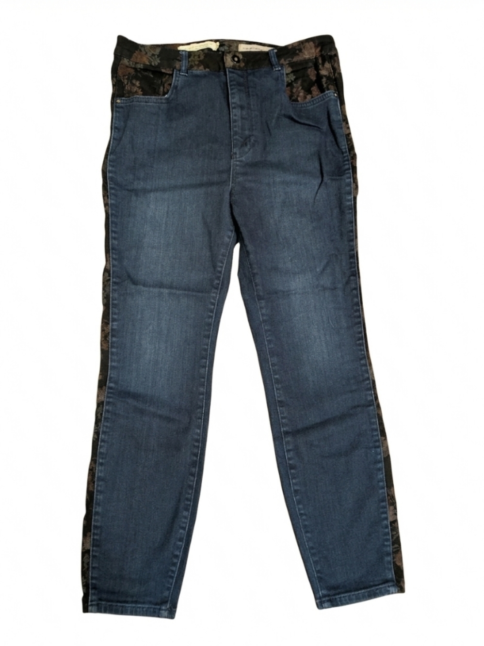 Pilcro Anthropologie High Rise Skinny Floral Side Stripe Jeans Size 32 Dark Wash